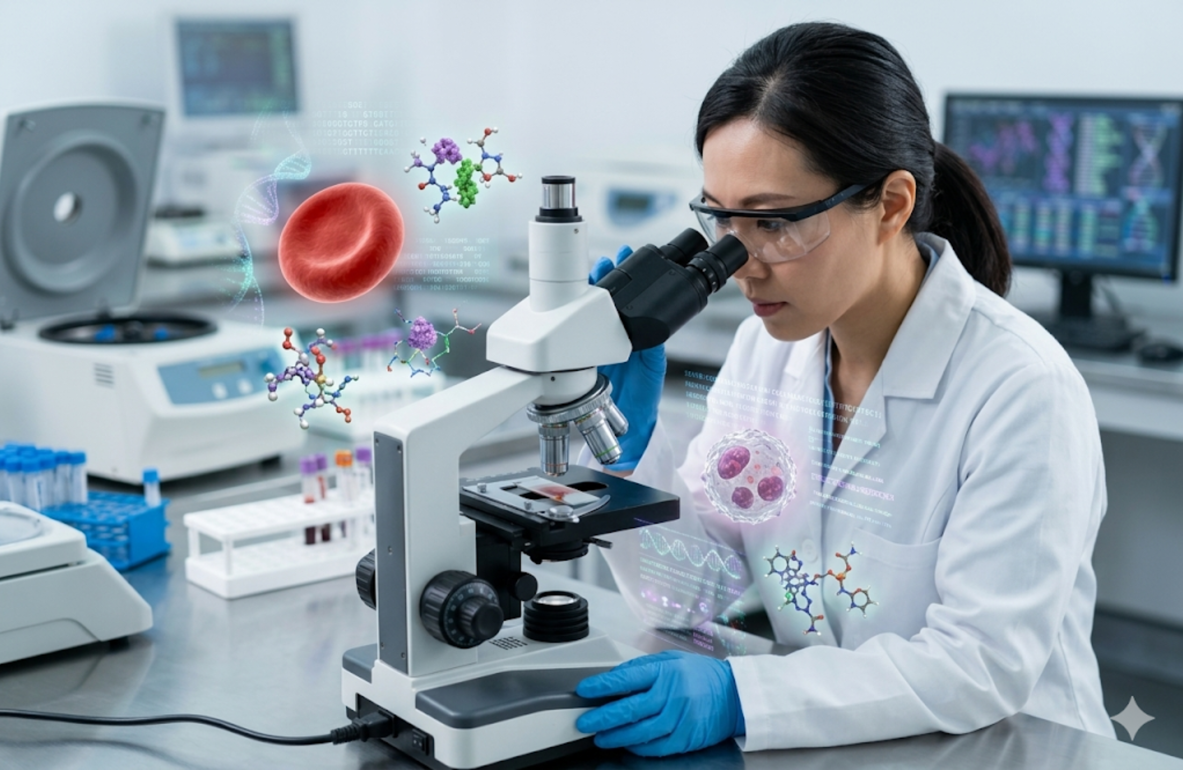 Physician evaluating advanced biomarker reports for early disease detection
